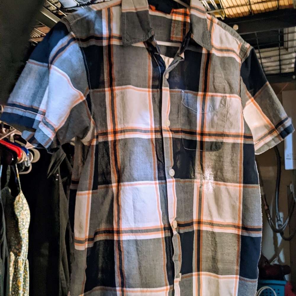 Gap Kid's Blue/Orange Paid Button Down Shirt